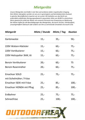 Mietpreise von OUTDOORFREAX GmbH - Gartentechnik Delitzsch